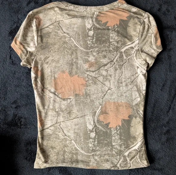 Coquette Hunting Camo Core Pink Bow Accent Country Bimbo Baby Tee Crop Top XS - Picture 7 of 8